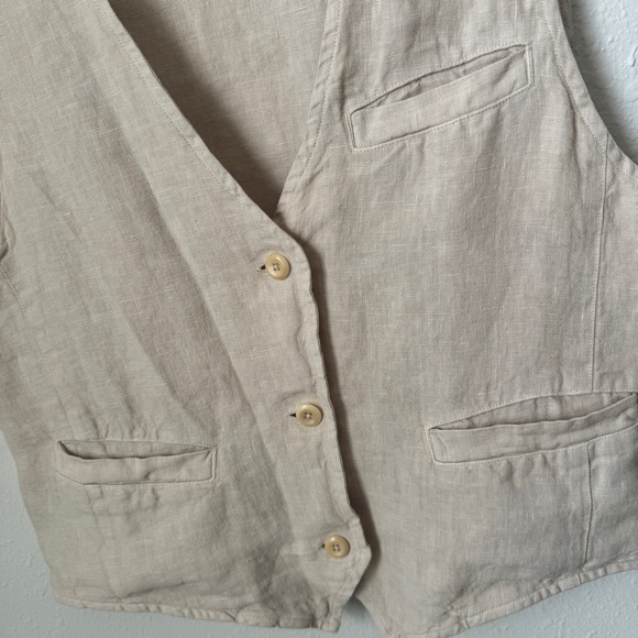 NWT Size XL Tan vneck Sleeveless Button Down Pockets Linen Vest - Mate the Label - Picture 8 of 15